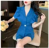 Tweede stuk kleding Dames Ruches 2 -delige set Elegante dame elegante broek Pakken zomer Casual riem blazer blouse elastische taille shorts outfits Femal 2024