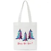 Shopping Bags 2023 Canvas Casual Jiugongge Bag Santas Print Cute Harajuku Ulzzang Cartoon Korean Women&#39;s Large Capacity