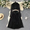 Casual Dresses Neue Mode Gericht Spitze A-Linie Kleid Frauen Sommer Aushöhlen Stickerei Französisch Langarm Prinzessin Party Kleidung Vestidos 2023