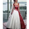 Vintage White And Burgundy A Line Wedding Dress For Women Square Neck Lace Appliques Cap Sleeve Plus Size Lace-up Gothic Corset Co323Y