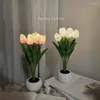 Night Lights Flower Lamp LED Light Tulip Nightlight Bedside Wireless Desktop Decoration Lighting Bedroom Ornament Gift