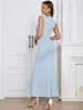 Casual Dresses 2023 Summer Blue Color Sleeveless High Split Strap Long Dress Fashion's Sexy Woman Package Hips Dinner Party Outfit