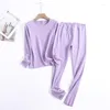 Kvinnors sömnkläder est Spring Women's Velvet Thermal Underwear Set Multi Colors Women For Homewear Plain Color Lingerie