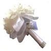 Decorative Flowers Wedding Bouquet For Brides Bridesmaids Hand Made With Diamond Soft Ribbons Artificial Rose Holding