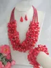 Colar Brincos Conjunto Maravilhoso Coral Vermelho Conjuntos Artificiais Africanos Nigerianos 22"