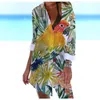 Bluzki damskie Summer Bird Floral 3D Print Sexy Beach Women Blusas Blusas Blusas Średnia długość guziki koszuli bluzka kobiety