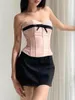 Vrouwen Tanks Zomer Vrouwen Fairy Retro Boog Strapless Korsetten Tops Off-Shoulder Low Cut Bandeau Crop Back Cross Lace-up Vest