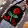 イブニングバッグローズ女性ショルダーバッグヤーンかぎ針編みの花の手作りの女性ショッピングハンドバッグ