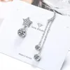 Studörhängen Autentisk 925 Sterling Silver Asymmetric Moon Star Drop Clear CZ Earring for Women Birthday Present Jewelry BSE433