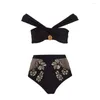 Kvinnors badkläder utanför axeln bikini Set Two Pieces Tankini Women Swimming Suits Patchwork Summer Swiming Suit 2023 Luxury Bourkini