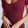 Vestidos casuais femininos praia sexy malha decote em v vestido longo bodycon cor sólida linha A manga curta respirável para compras de férias