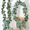 Fleurs décoratives 180 cm guirlande d'eucalyptus artificielle Faux décor mural argent Dollar verdure feuilles plante de vigne pour arc de mariage