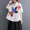 Dames Blouses Japanse Stijl Turn-down Kraag Print Bloemen Losse Zwart Wit Zomer Blouse Tops Street Fashion Vrouwen Casual Shirts