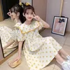 Robes de fille 2023 Teens Summer Lace Dress Girls Cute Shorts Floral Polka Dots Layered A-LINE Kids Toddler JK Princess Clothes 12 Year