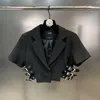 İş elbiseleri ön hazırlıklı kısa kollu çentikli yakalı metal tokalar omuz pedleri blazer ceket punk stili ince bodycon etek iki parçalı set