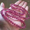 Strand Genuine Natural Red Tourmaline Crystal Transparent Round Beads Women Lady Three-Laps Bracelet 6.6mm