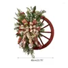 Fiori decorativi Christmas Wooden Wagon Ruota Ghirlanda rotonda Garland Ornament per decorazioni per finestre per porte della fattoria.