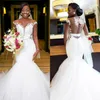 Dernières robes de mariée sirène africaine cap manches dentelle appliques perles tulle plage robe de mariée plus la taille robe de mariée pas cher Br245d