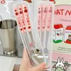 Dinnerware Sets Camping Utensils Set Cute Stainless Steel Chopsticks Spoon Fork Cutlery 3 In 1 Travel Tableware With Case For
