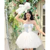 Abiti casual Donna Organza Chic Mini abito estivo rosa Femminile Ruffles Party Vestidos Lady Holiday Puff Prom Wedding