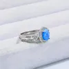 Cluster Rings Explosive Blue Opal Set Ring S925 Sterling Silver Diamond Fashion Light Luxury Simple Women's Suit