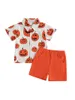 Kleding Sets FOCUSNORM 2 Stuks Infant Kids Jongens Halloween Gentleman Kleding 1-6Y Korte Mouw Pompoen Print Button Down Shirt Shorts