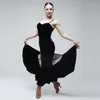 Vêtements de scène noir laçage velours robe de danse latine femme Rumba Samba Costume Sexy Perspective couture concours de Flamenco