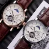 رجال Patekity Patekitys Philippeityss Wristwatches الهيكل العظمي التوربيون ليلج ميكانيكية الساعات الجلدية