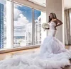 Afrikansk nigeriansk modern plus size sjöjungfru bröllopsklänningar älskling spetsar applikationer pärlor svep tåg bröllop klänning brudklänningar anpassade