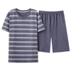 Vêtements de nuit pour hommes été mode hommes doux coton pyjamas ensemble L-3XL bleu Pijamas élastique à manches courtes Shorts Homewear pour les jeunes