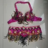 Stage Wear Belly Dance Costume Adjustable Set Halter Sequin Hand Beaded Performance Outfits Club Party Festival Rave Sexy