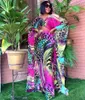 Kvinnors tvådelade byxor 2023 Top Fashion 2 Set African Dresses for Women Set Chiffon Print Long Abaya Loose Dräkt Vestidos