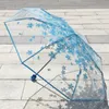 Transparent körsbärsblomning Automatisk paraply 3 -våt vindtät regnparaplyer kvinnor flickor rensar sakura vikbar paraply th0818