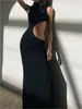 Casual Dresses Fashion Womens Bodycon Long Dress Sleeveless Mock Neck Cutout Solid Color Flowy Party Club Street Style S-XL