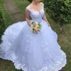 Vestido de noiva bollklänning Bröllopsklänningar 2021 Illusion Bodice White Vintage Lace Appliques Bridal Gowns V Neck Backless For Chur227s