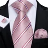 Bow Ties Fashion Striped Silk For Men Pink Business Wedding Accessories Party Necktie Pocket Square Cufflinks Gift Wholesale DiBanGu