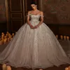 Splendidi abiti da sposa con perline Abiti da sposa Perline Cristalli Abito da ballo Arabo Dubai Off The Shoulder Vestido de Noiva Plus Size304U