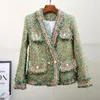 Chaquetas de mujer Primavera Otoño Invierno Chaqueta verde dorada Mujeres Top Ladies Weaving Slim Short Coat Tweed Ropa