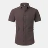 2023 summer New Men's Linen Cotton Solid Short Sleeve Shirt with Pocket bussiness shirts