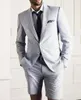 Men's Suits Men's Light Grey Casual Style Men With Short Pant 2pieces(Jacket Pants Tie) Two Button Latest Designs Slim Tuxedo Blazer