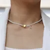 Perlenketten Neue Mode Initial Brief Herz Anhänger Halskette Frauen Einfache 3mm Imitation Perle Perle für Schmuck Geschenk 230613
