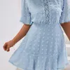 Plus Size Dresses Cut Out Swiss Dot Short Sleeve Midi Dress Women's Elegant Ruffle Hem