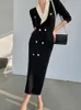 Casual Dresses Autumn Women Elegant Midi Slim Vintage Knitted Sweate Black Dress Female Vestdios Office Lady Bodycon Fashion Clothes