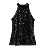 Women's Tanks Sequins Women Fashion Shimmer Flashy Embellished High Quality Halter Neck Sleeveless Vest Sexy Tank Top Clubwear Stage Perform