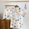Moda de sono feminina 2023 verão feminino pijamas impressão colorida de algodão fêmea fêmea de 2 peças