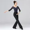 Stage Wear 2023 Latin Dans Üstleri Kadınlar Seksi Leotard Uzun Kollu V Yastık Bodysuit İnce Bale Eğitim Giysileri DL6341