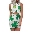 Casual Dresses Irish Shamrocks All Over Back Lacing Backless Dress Square Neck Sweetheart Knot Flared Day St Partick Paddy