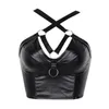 Women's Tanks Women Black Leather Camis Crop Top Summer Solid Sexy Mesh Slim Lingerie Basic Bandeau Bra Vest Tops Y2k Clothes Tank