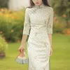 Ethnic Clothing Spring Traditional Chinese Qipao Dress Improved Girl High Slit Flower Embroidered Long Women Oriental Cheongsam Dresses