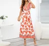 Casual klänningar för kvinnor 2023 Summer Fashion Vintage Exotic Print Long Dress Bohemian Beach Resort Vestidos kvinnliga kläder